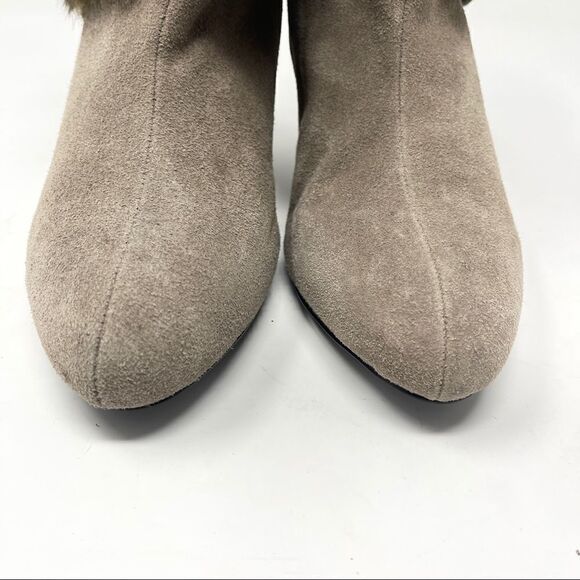 Vintage AVON Pull On Booties Taupe Suede Faux-Fur Heeled Women’s Size 10 - Picture 3 of 9